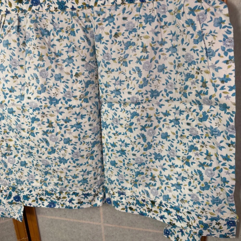 Handmade Floral Half‎ Apron Blue White Yellow Rick Rack Trim Pockets Vintage